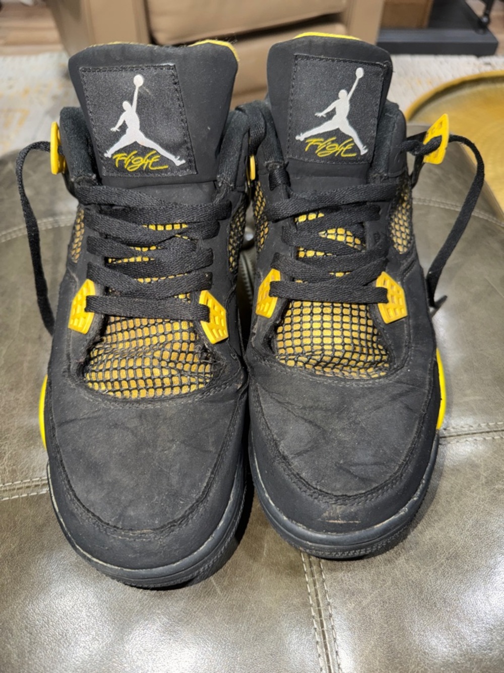 Nike Air Jordan 4 Retro Thunder, Black  nubuck upper with yellow accents